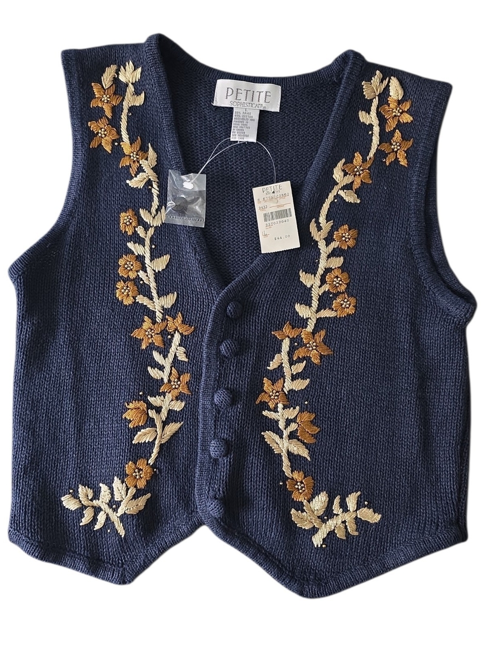 NWT Vintage 90s Petite Sophisticate Floral Embroidered Sweater Vest Large